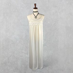 Vintage 80s Sheer Ivory Lace Maxi Slipdress
